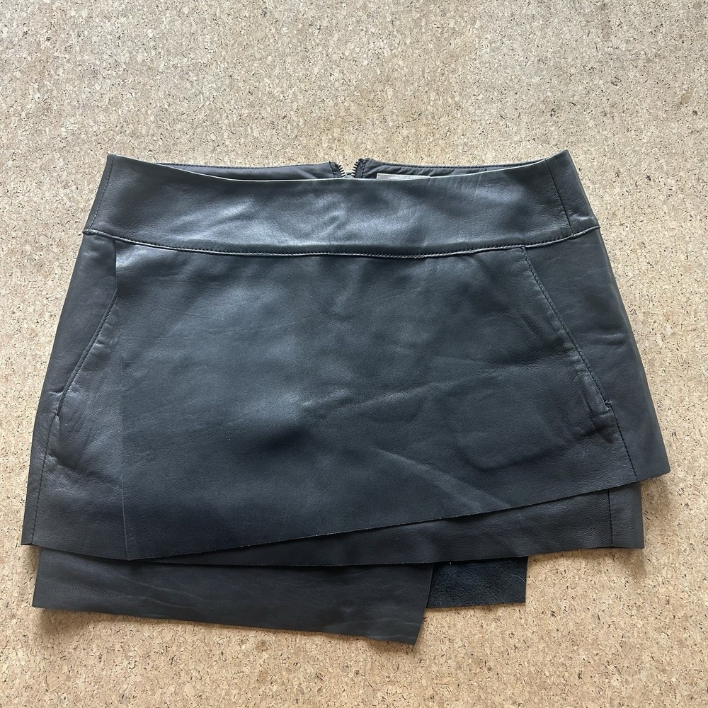 Helmut Lang Layered Asymmetrical Skirt | Lamb Leather Details | Black | Size 8